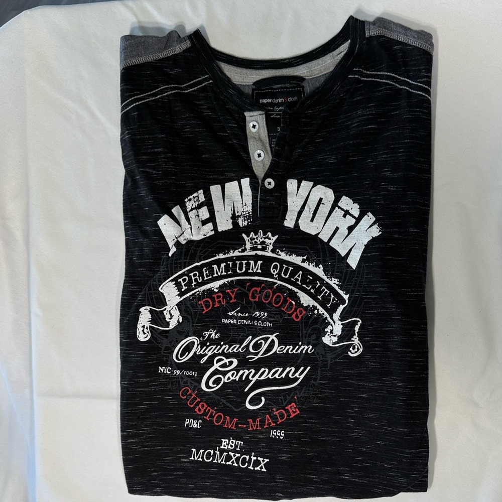 Paper Denim & Cloth Black Graphic Henley Tee